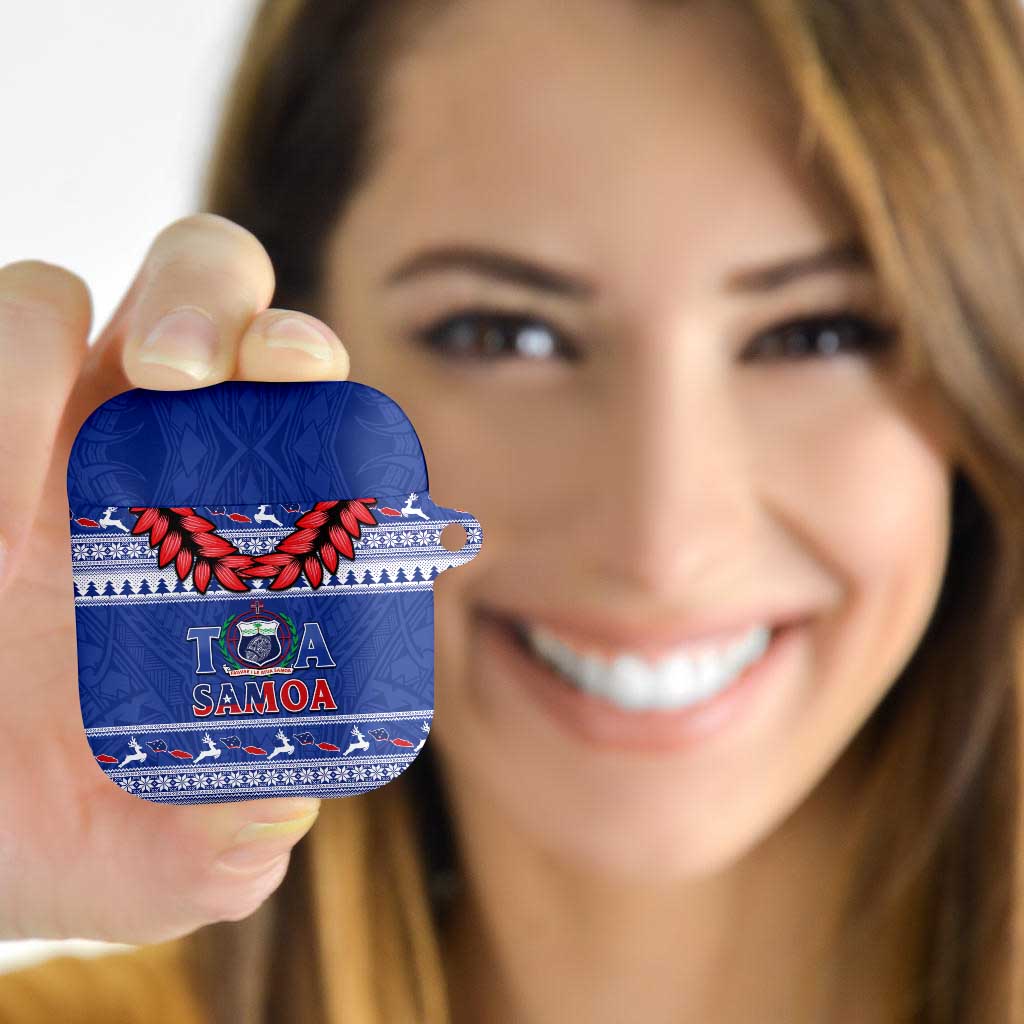 Toa Samoa Rugby Christmas AirPods Case Ula Fala Samoan Pattern Blue - Polynesian Pride