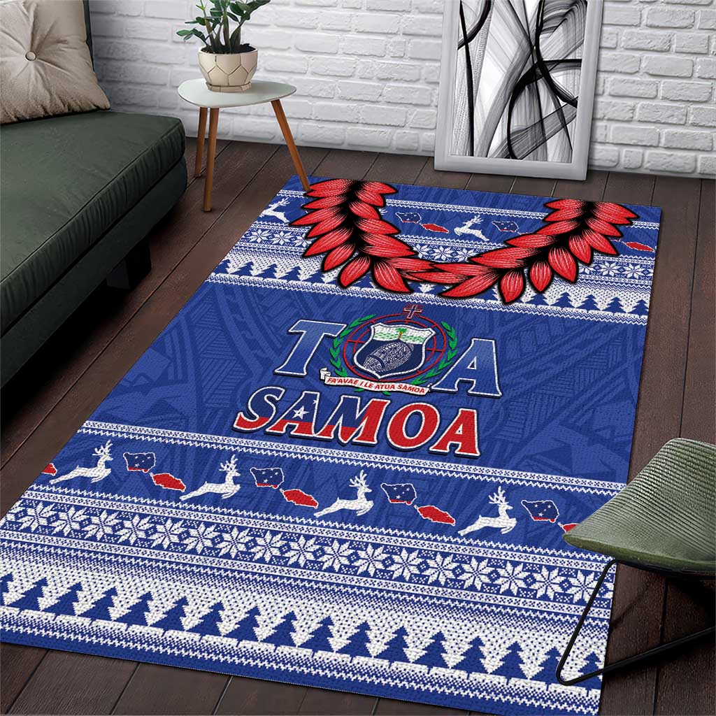 Toa Samoa Rugby Christmas Area Rug Ula Fala Samoan Pattern Blue - Polynesian Pride