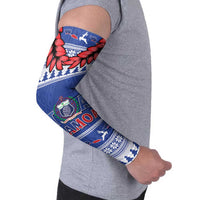 Personalised Toa Samoa Rugby Christmas Arm Sleeves Ula Fala Samoan Pattern Blue - Polynesian Pride