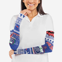 Personalised Toa Samoa Rugby Christmas Arm Sleeves Ula Fala Samoan Pattern Blue - Polynesian Pride