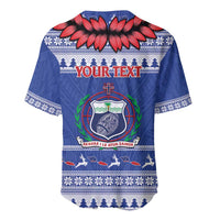Personalised Toa Samoa Rugby Christmas Baseball Jersey Ula Fala Samoan Pattern Blue - Polynesian Pride