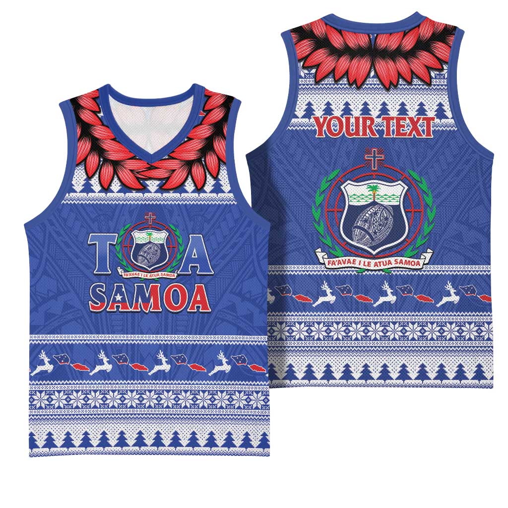 Personalised Toa Samoa Rugby Christmas Basketball Jersey Ula Fala Samoan Pattern Blue - Polynesian Pride