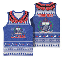 Personalised Toa Samoa Rugby Christmas Basketball Jersey Ula Fala Samoan Pattern Blue - Polynesian Pride