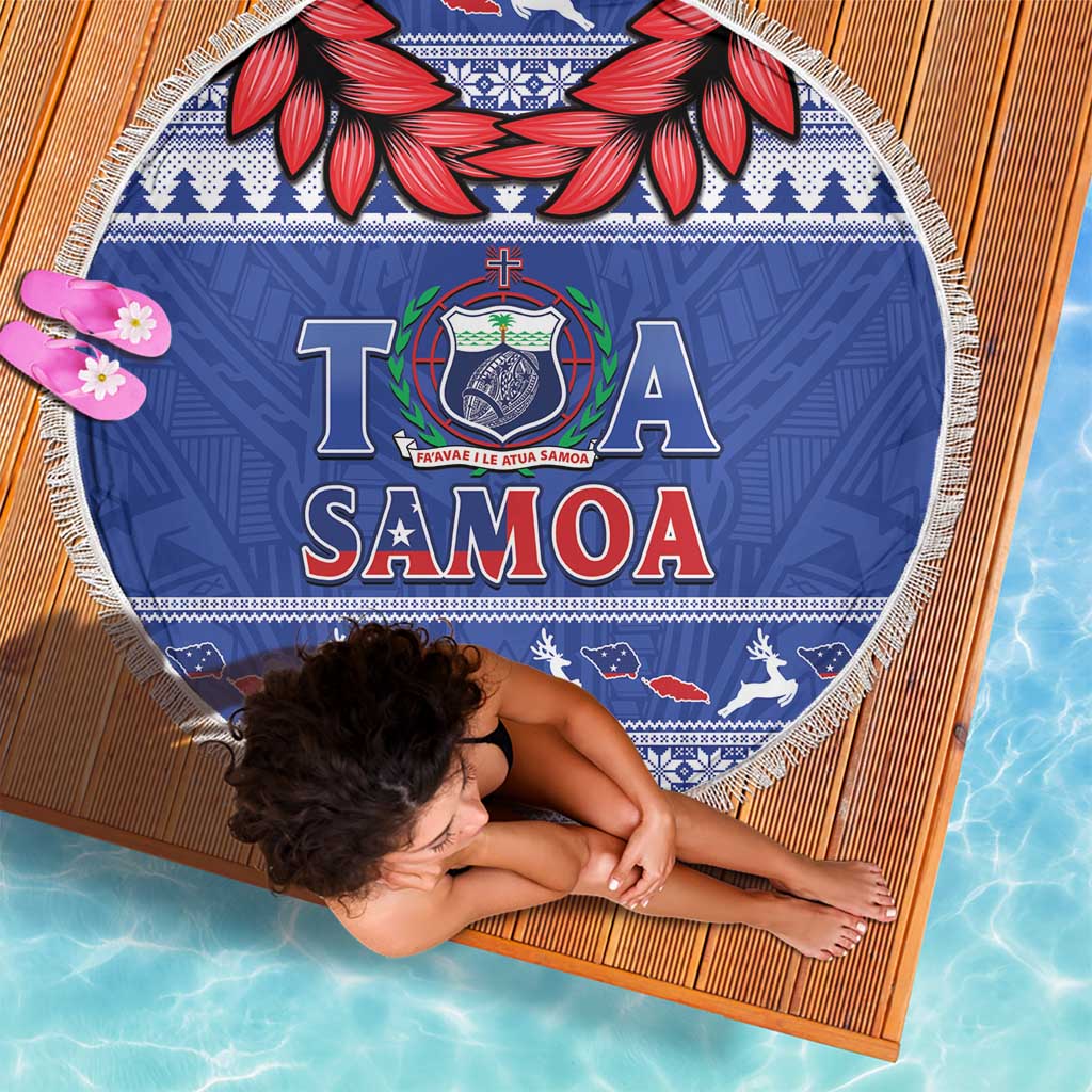Toa Samoa Rugby Christmas Beach Blanket Ula Fala Samoan Pattern Blue - Polynesian Pride