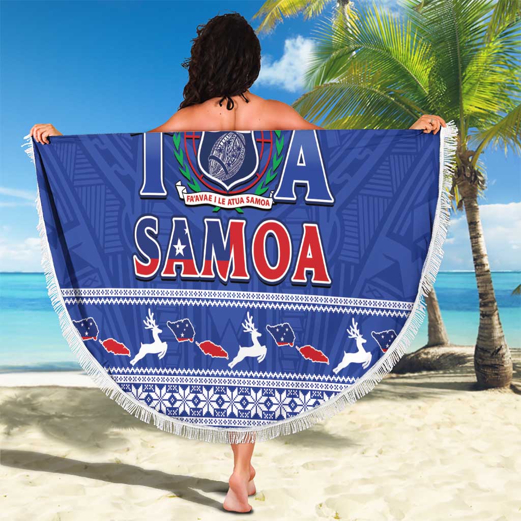 Toa Samoa Rugby Christmas Beach Blanket Ula Fala Samoan Pattern Blue - Polynesian Pride