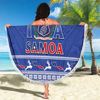 Toa Samoa Rugby Christmas Beach Blanket Ula Fala Samoan Pattern Blue - Polynesian Pride