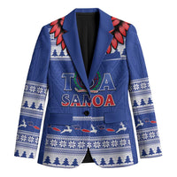 Personalised Toa Samoa Rugby Christmas Blazer Ula Fala Samoan Pattern Blue - Polynesian Pride