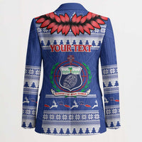 Personalised Toa Samoa Rugby Christmas Blazer Ula Fala Samoan Pattern Blue - Polynesian Pride