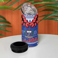 Toa Samoa Rugby Christmas 4 in 1 Can Cooler Tumbler Ula Fala Samoan Pattern Blue - Polynesian Pride