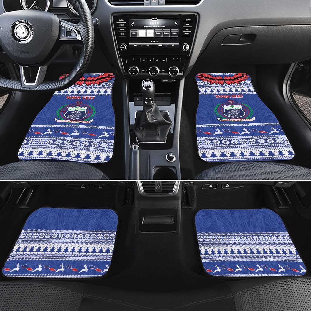 Personalised Toa Samoa Rugby Christmas Car Mats Ula Fala Samoan Pattern Blue - Polynesian Pride