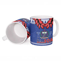 Toa Samoa Rugby Christmas Ceramic Mug Ula Fala Samoan Pattern Blue - Polynesian Pride