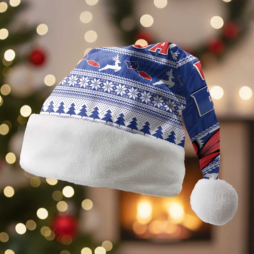 Toa Samoa Rugby Christmas Santa Hat Ula Fala Samoan Pattern Blue - Polynesian Pride
