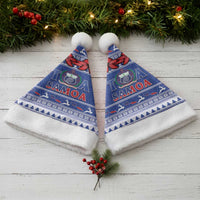 Toa Samoa Rugby Christmas Santa Hat Ula Fala Samoan Pattern Blue - Polynesian Pride