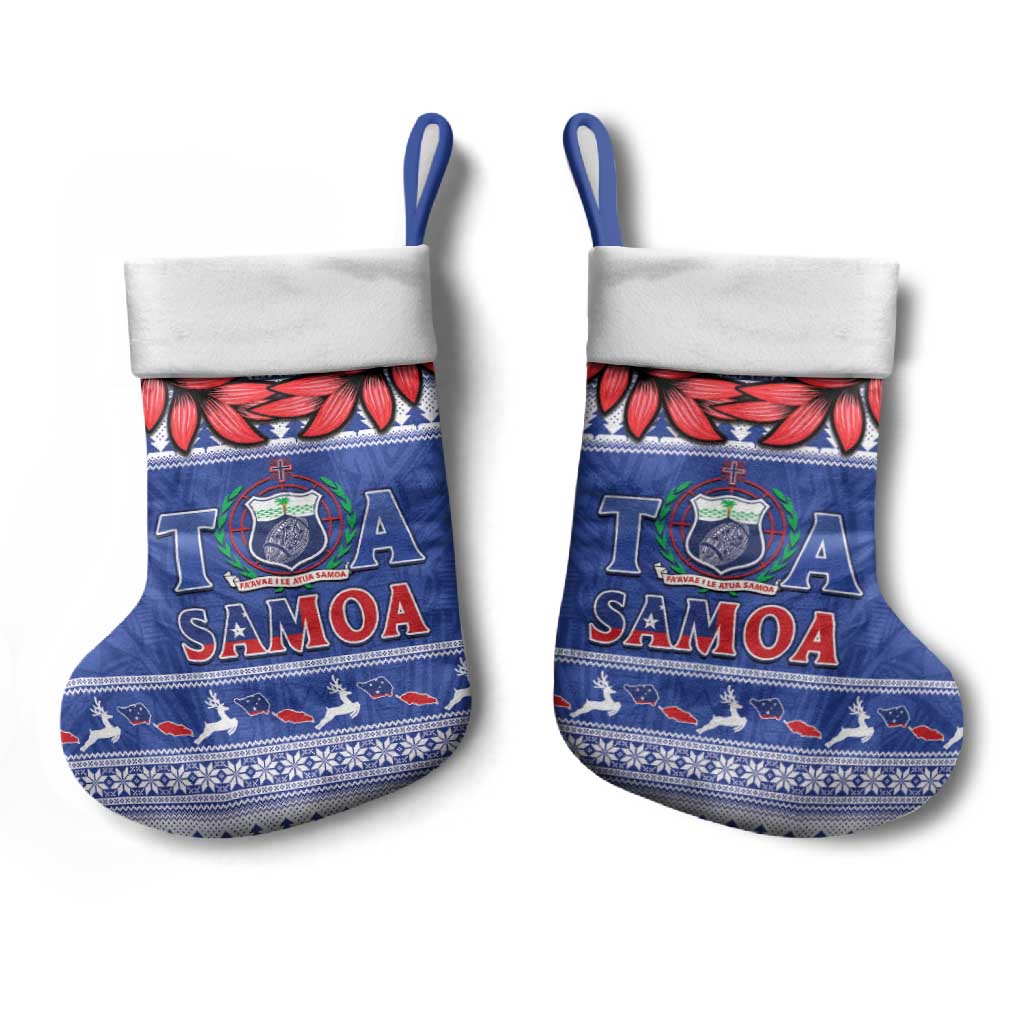 Toa Samoa Rugby Christmas Stocking Ula Fala Samoan Pattern Blue - Polynesian Pride