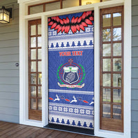 Personalised Toa Samoa Rugby Christmas Door Cover Ula Fala Samoan Pattern Blue - Polynesian Pride