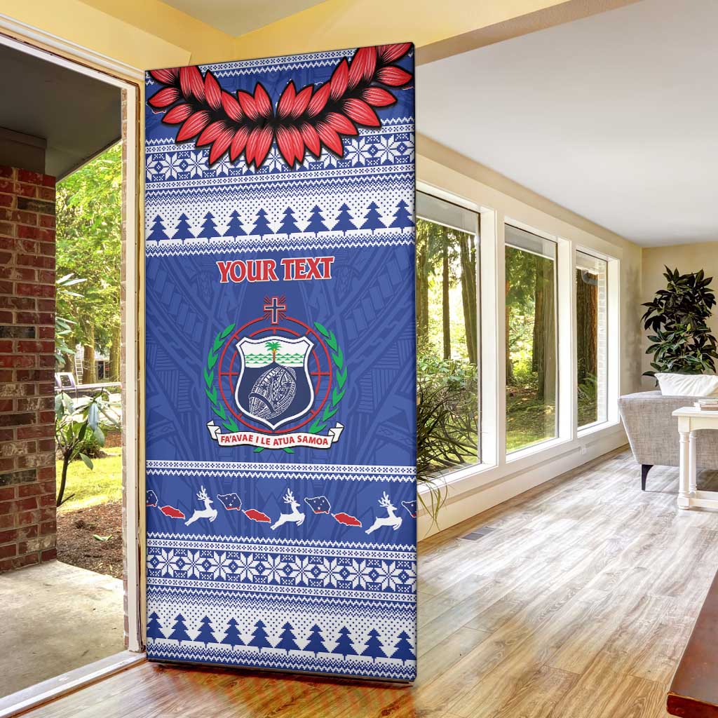 Personalised Toa Samoa Rugby Christmas Door Cover Ula Fala Samoan Pattern Blue - Polynesian Pride