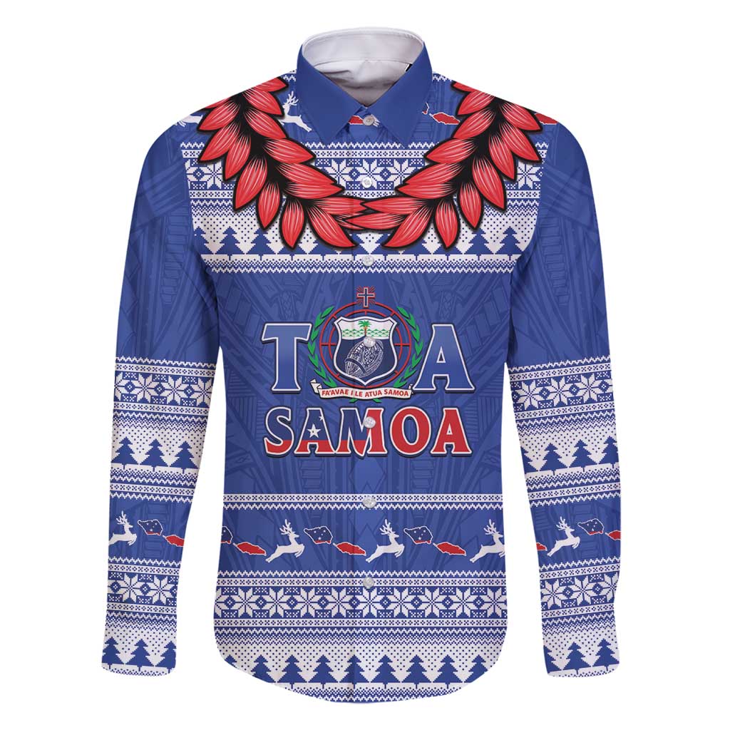 Personalised Toa Samoa Rugby Christmas Family Matching Off Shoulder Maxi Dress and Hawaiian Shirt Ula Fala Samoan Pattern Blue - Polynesian Pride