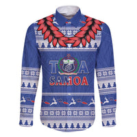Personalised Toa Samoa Rugby Christmas Family Matching Off Shoulder Maxi Dress and Hawaiian Shirt Ula Fala Samoan Pattern Blue - Polynesian Pride