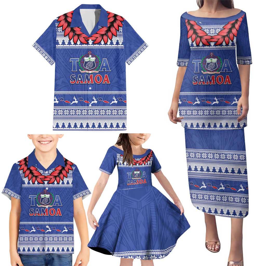 Personalised Toa Samoa Rugby Christmas Family Matching Puletasi and Hawaiian Shirt Ula Fala Samoan Pattern Blue - Polynesian Pride
