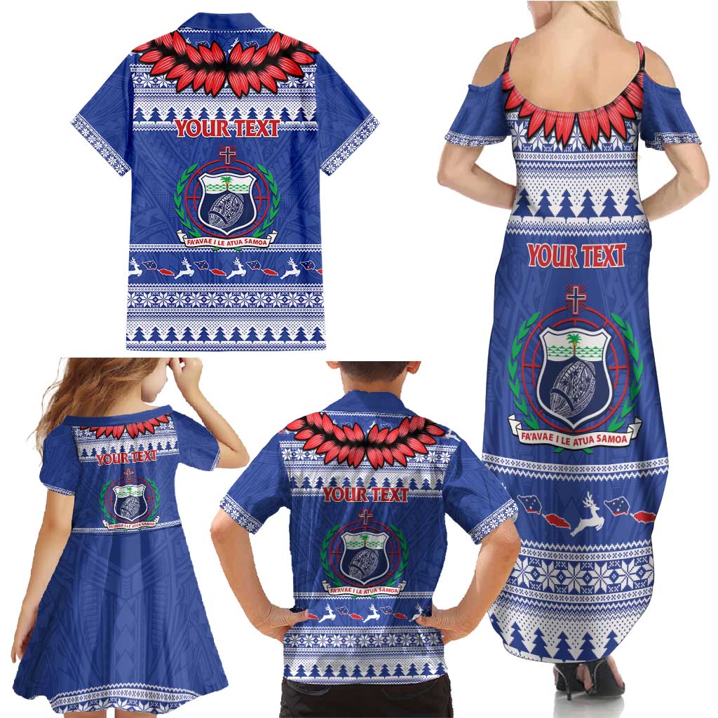 Personalised Toa Samoa Rugby Christmas Family Matching Summer Maxi Dress and Hawaiian Shirt Ula Fala Samoan Pattern Blue - Polynesian Pride