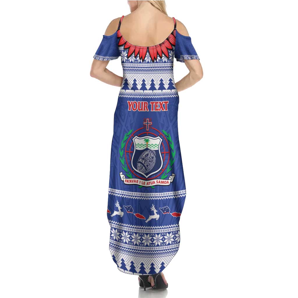 Personalised Toa Samoa Rugby Christmas Family Matching Summer Maxi Dress and Hawaiian Shirt Ula Fala Samoan Pattern Blue - Polynesian Pride