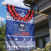 Toa Samoa Rugby Christmas Garden Flag Ula Fala Samoan Pattern Blue - Polynesian Pride