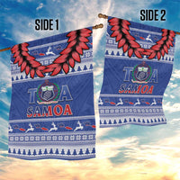 Toa Samoa Rugby Christmas Garden Flag Ula Fala Samoan Pattern Blue - Polynesian Pride