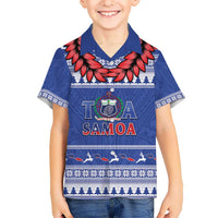 Personalised Toa Samoa Rugby Christmas Hawaiian Shirt Ula Fala Samoan Pattern Blue - Polynesian Pride