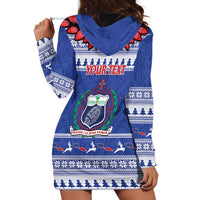 Personalised Toa Samoa Rugby Christmas Hoodie Dress Ula Fala Samoan Pattern Blue - Polynesian Pride