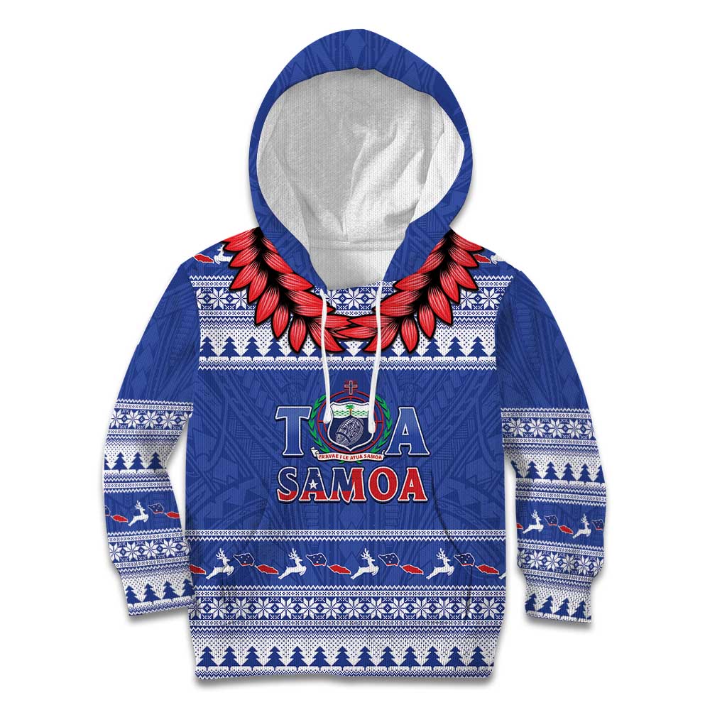 Personalised Toa Samoa Rugby Christmas Kid Hoodie Ula Fala Samoan Pattern Blue - Polynesian Pride
