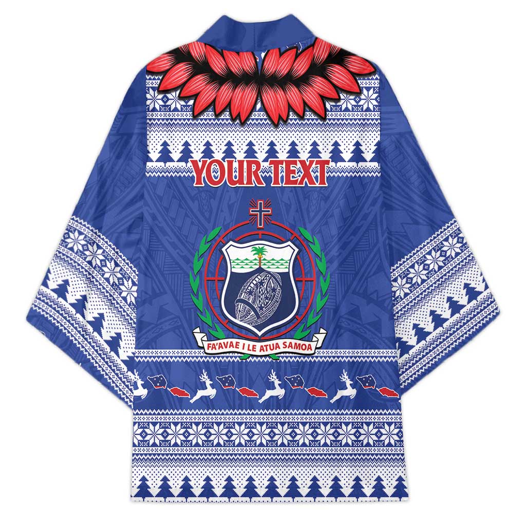 Personalised Toa Samoa Rugby Christmas Kimono Ula Fala Samoan Pattern Blue - Polynesian Pride