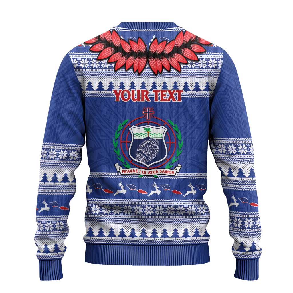 Personalised Toa Samoa Rugby Christmas Ugly Christmas Sweater Ula Fala Samoan Pattern Blue - Polynesian Pride