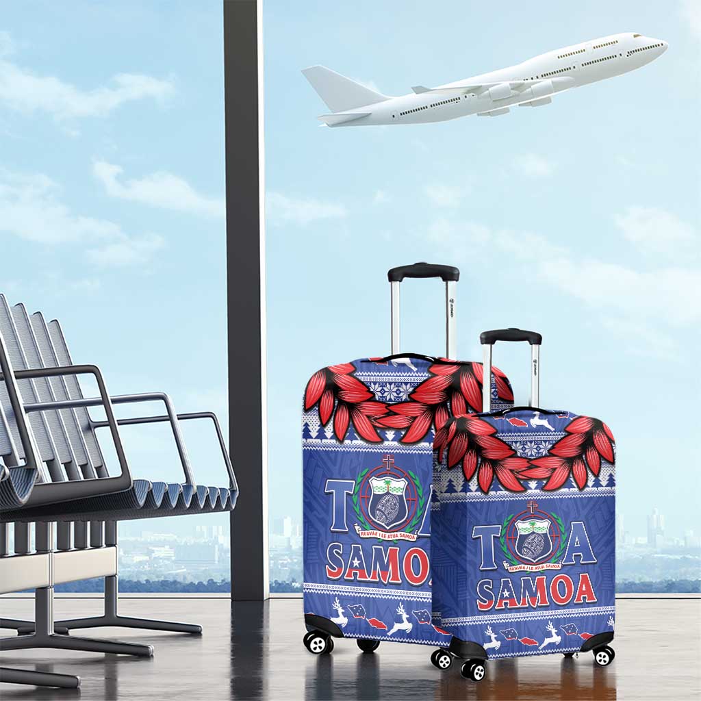 Toa Samoa Rugby Christmas Luggage Cover Ula Fala Samoan Pattern Blue - undefined