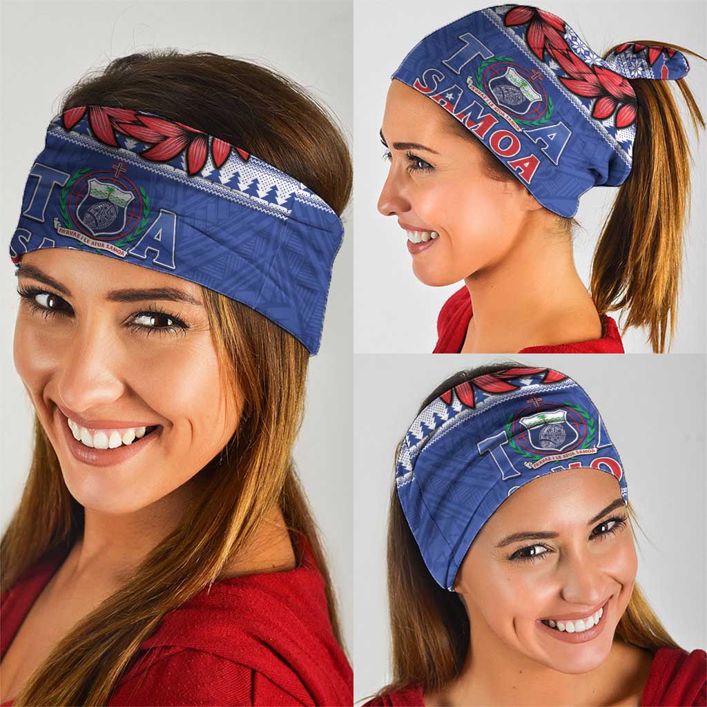 Toa Samoa Rugby Christmas Neck Gaiter Ula Fala Samoan Pattern Blue - Polynesian Pride