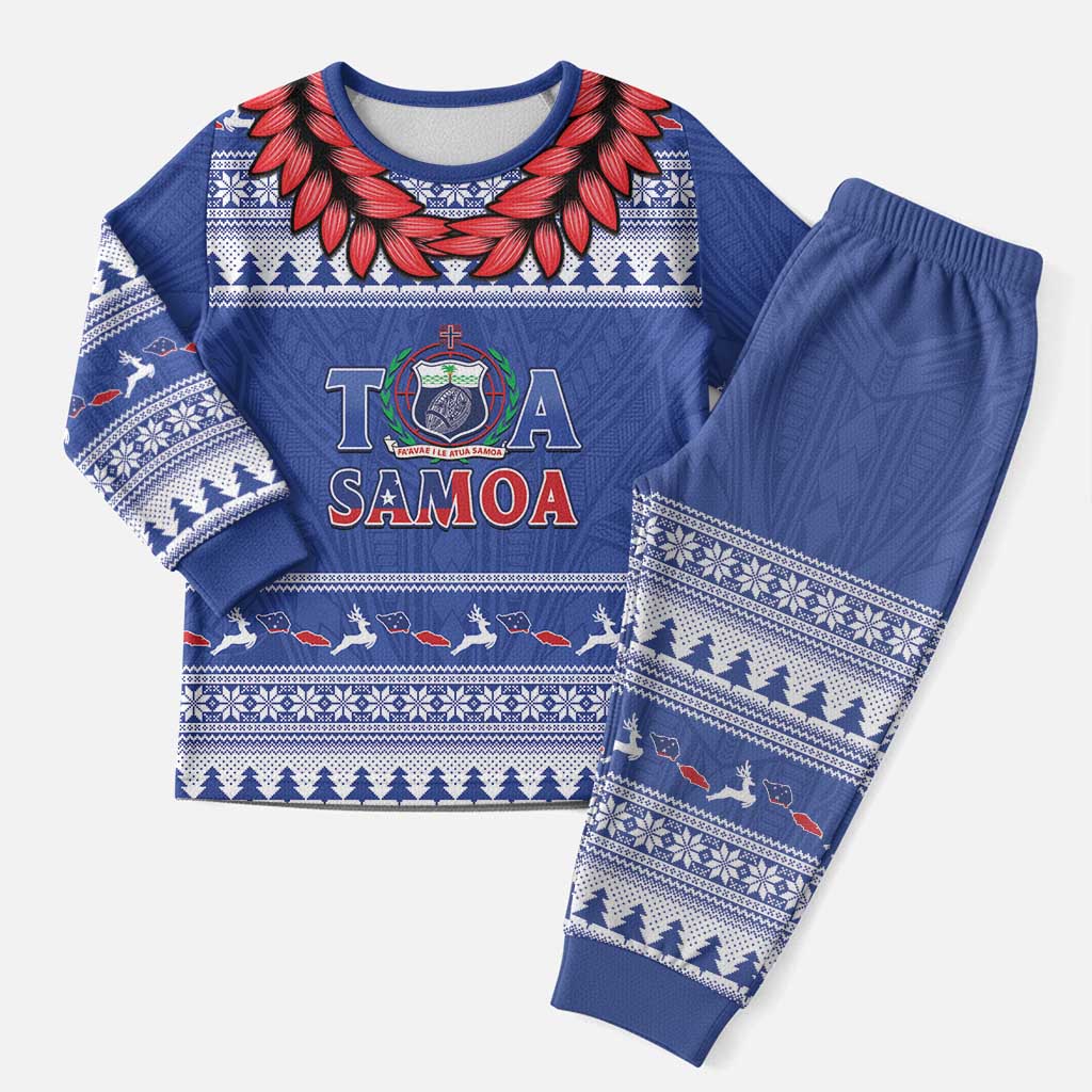 Personalised Toa Samoa Rugby Christmas Pajama Set Ula Fala Samoan Pattern Blue - Polynesian Pride