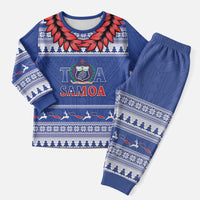 Personalised Toa Samoa Rugby Christmas Pajama Set Ula Fala Samoan Pattern Blue - Polynesian Pride