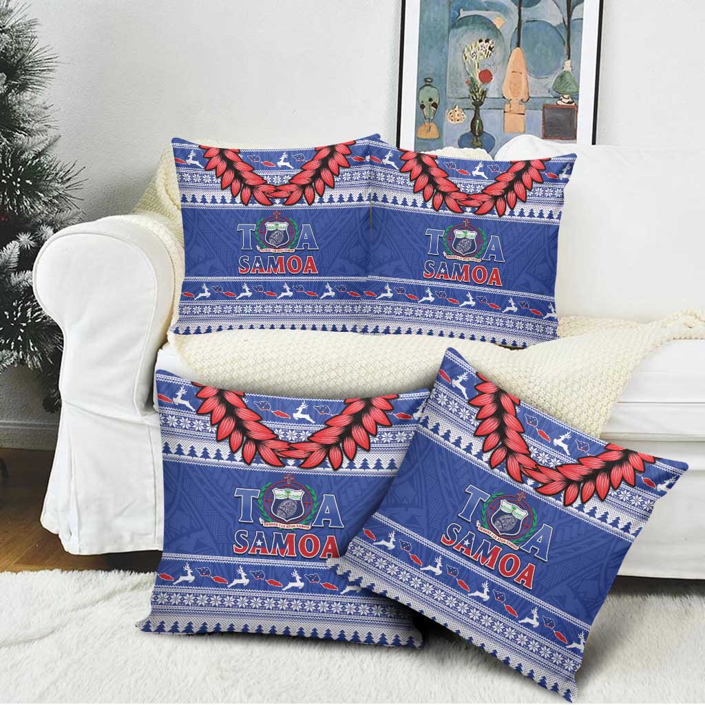 Toa Samoa Rugby Christmas Pillow Cover Ula Fala Samoan Pattern Blue - Polynesian Pride