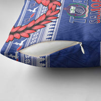 Toa Samoa Rugby Christmas Pillow Cover Ula Fala Samoan Pattern Blue - Polynesian Pride