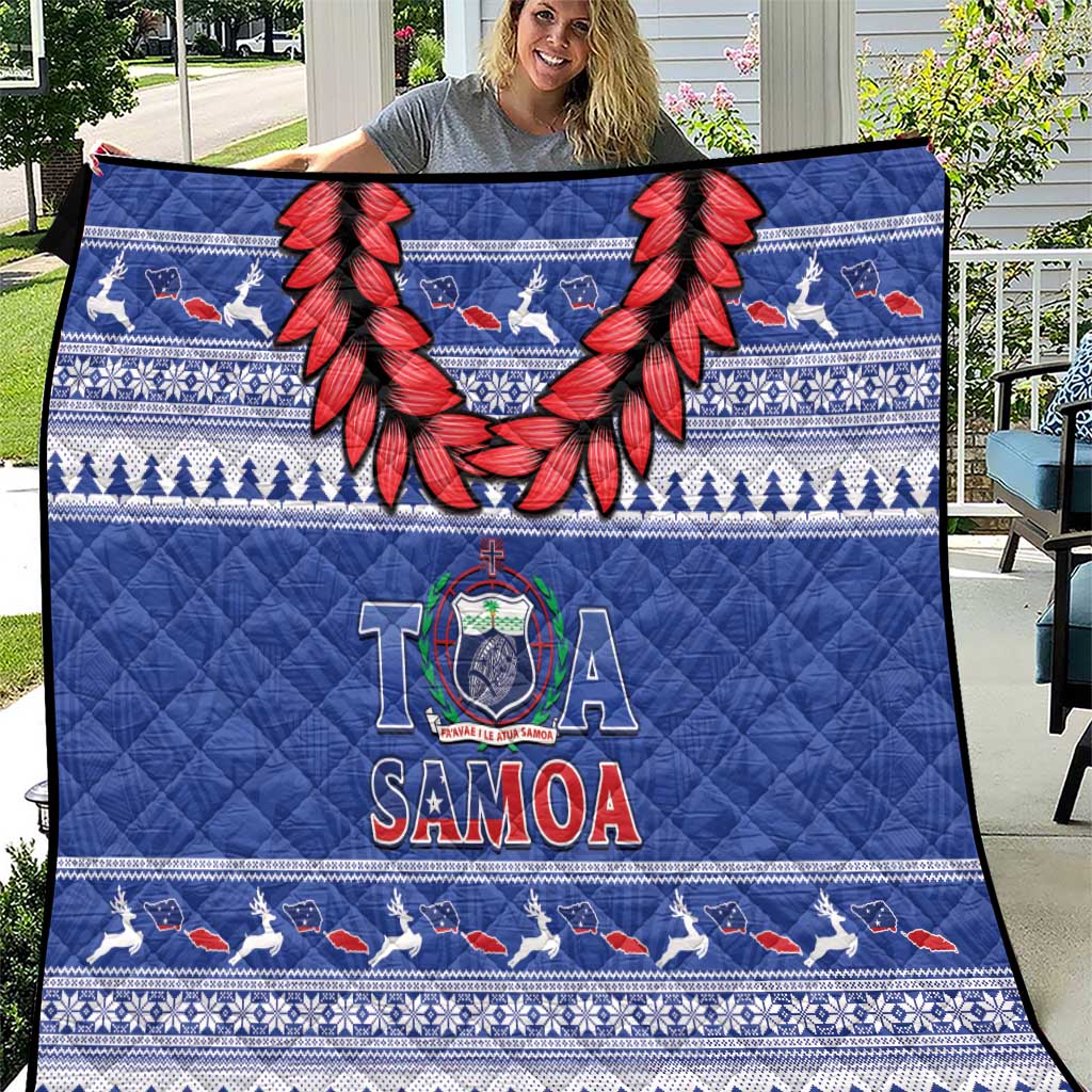 Toa Samoa Rugby Christmas Quilt Ula Fala Samoan Pattern Blue - Polynesian Pride