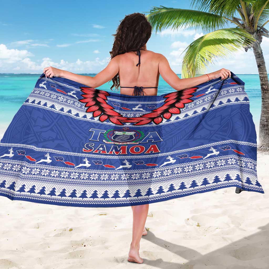 Toa Samoa Rugby Christmas Sarong Ula Fala Samoan Pattern Blue - Polynesian Pride