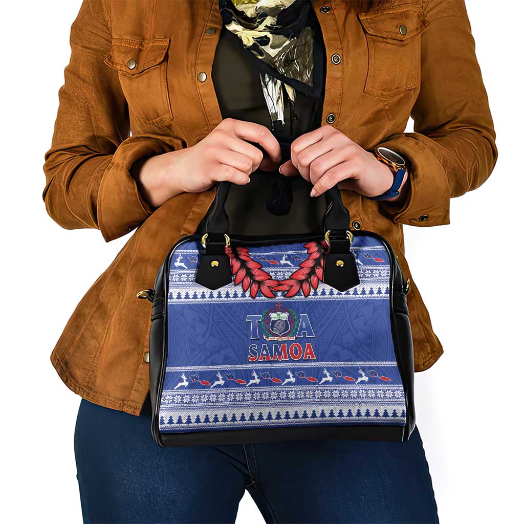 Toa Samoa Rugby Christmas Shoulder Handbag Ula Fala Samoan Pattern Blue - Polynesian Pride
