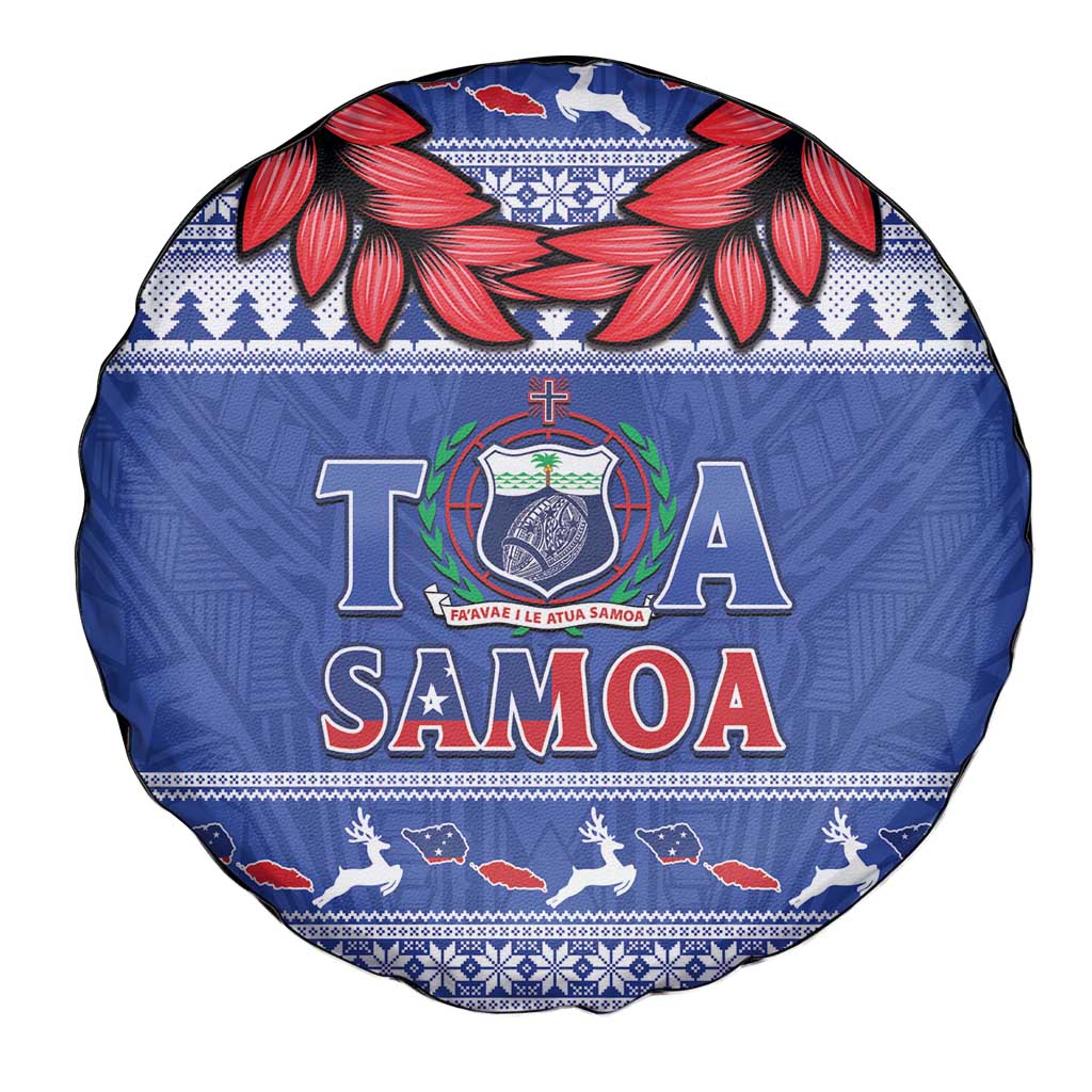 Toa Samoa Rugby Christmas Spare Tire Cover Ula Fala Samoan Pattern Blue - Polynesian Pride