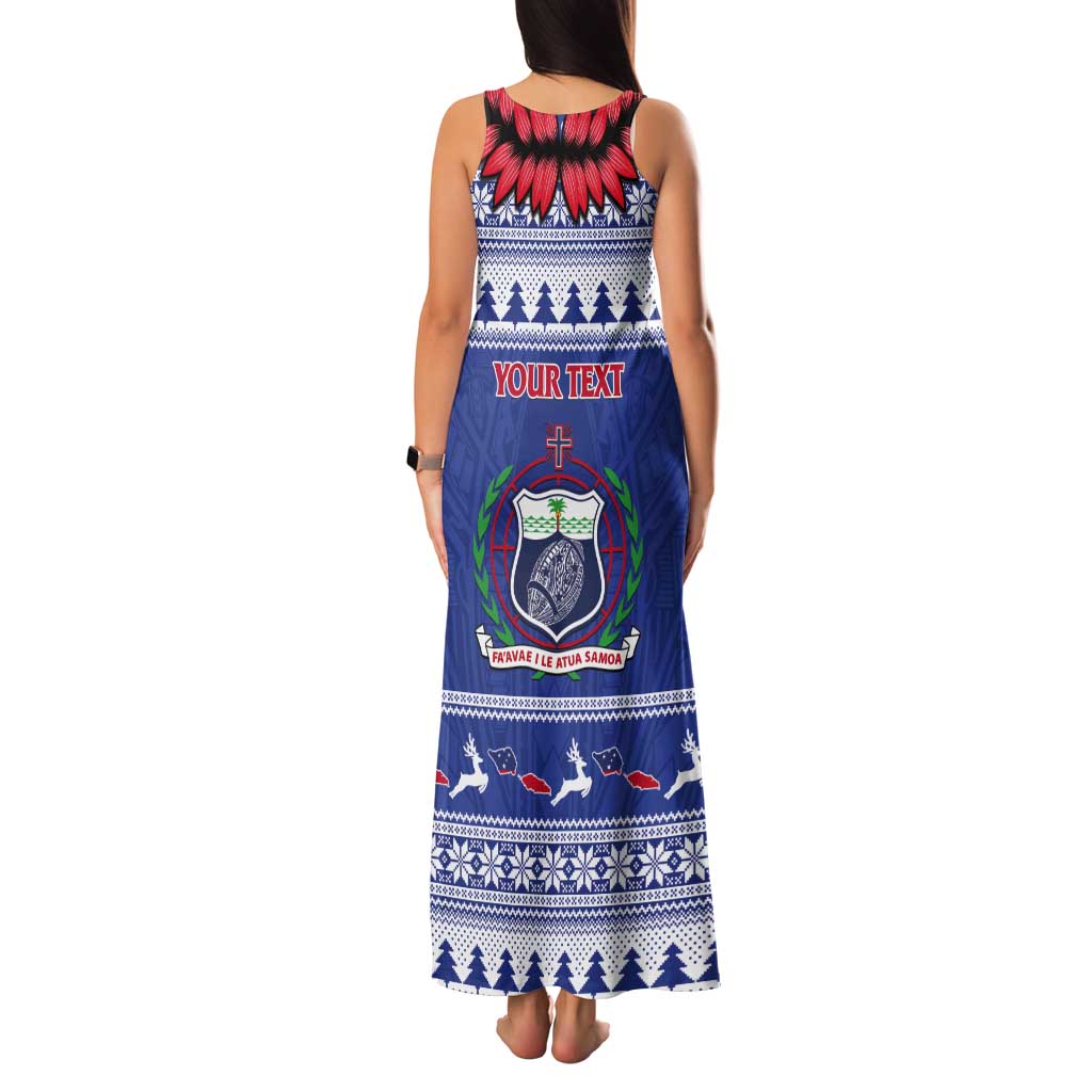 Personalised Toa Samoa Rugby Christmas Tank Maxi Dress Ula Fala Samoan Pattern Blue - Polynesian Pride