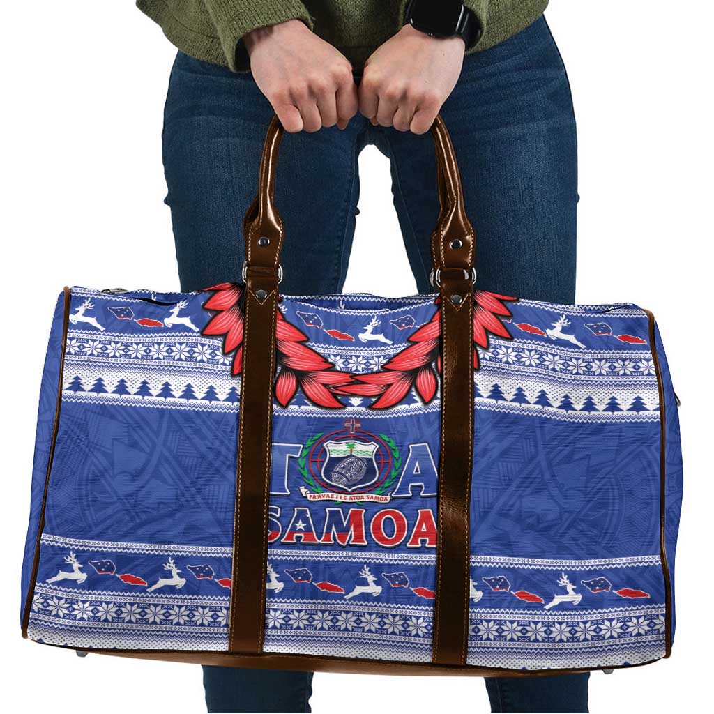 Toa Samoa Rugby Christmas Travel Bag Ula Fala Samoan Pattern Blue - Polynesian Pride