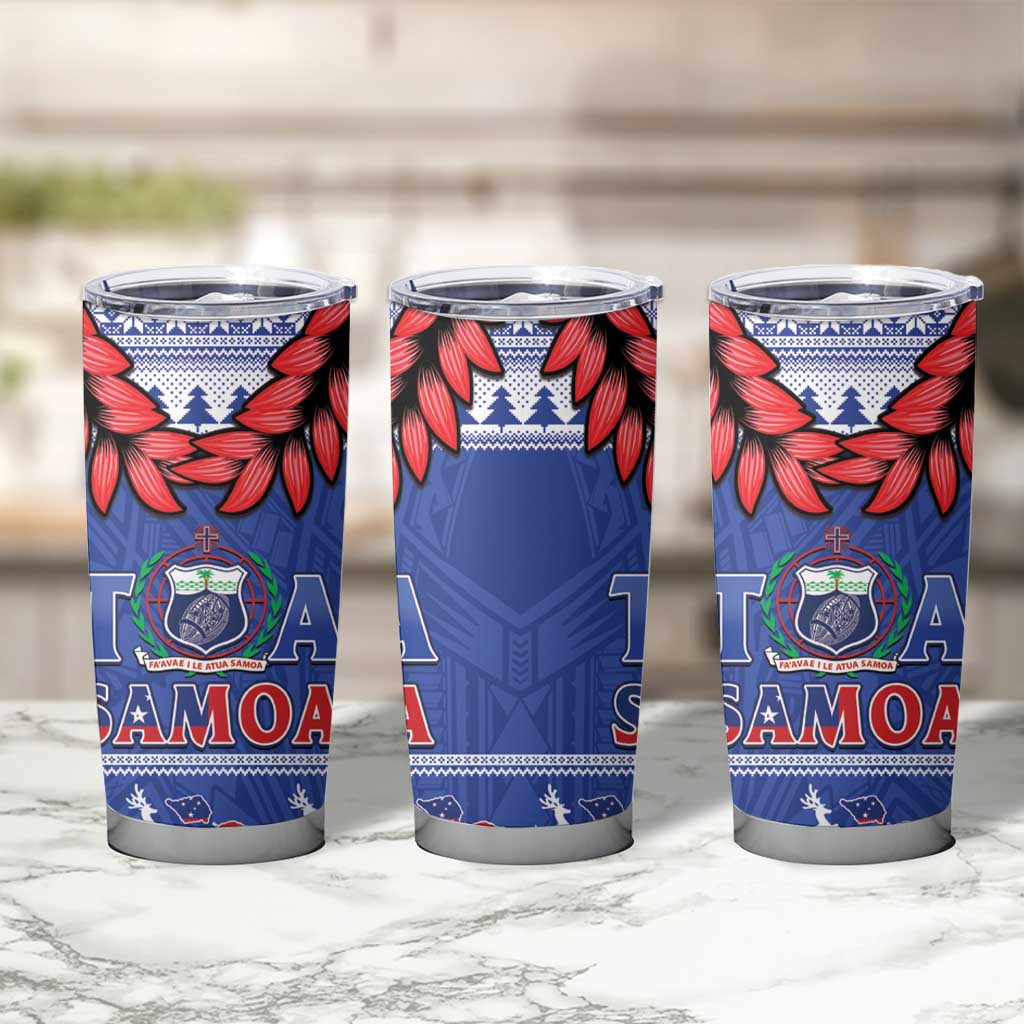 Toa Samoa Rugby Christmas Tumbler Cup Ula Fala Samoan Pattern Blue - Polynesian Pride