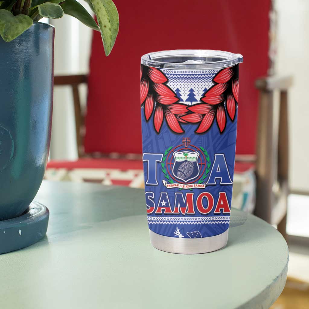 Toa Samoa Rugby Christmas Tumbler Cup Ula Fala Samoan Pattern Blue - Polynesian Pride