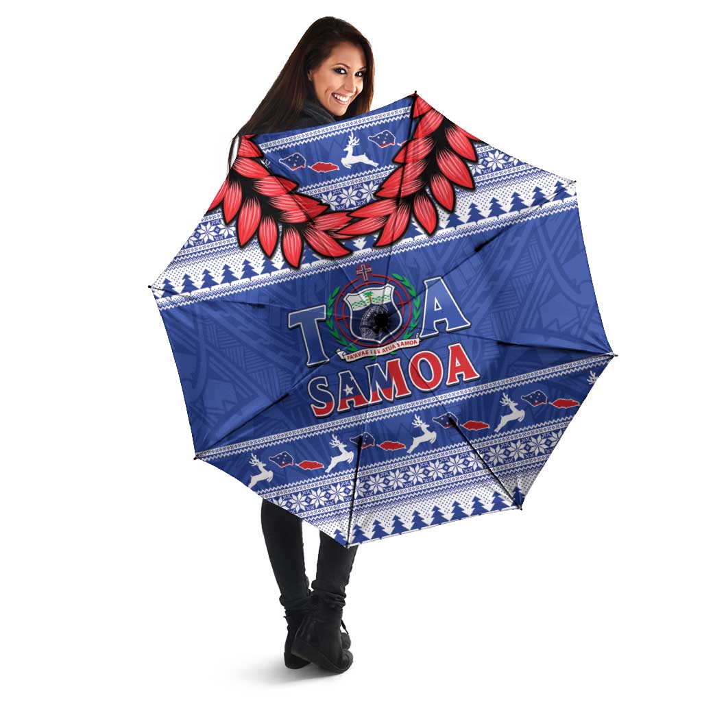 Toa Samoa Rugby Christmas Umbrella Ula Fala Samoan Pattern Blue - Polynesian Pride