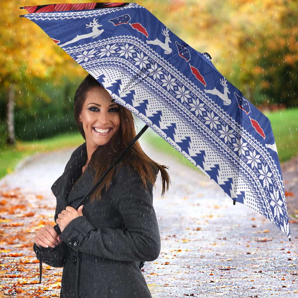 Toa Samoa Rugby Christmas Umbrella Ula Fala Samoan Pattern Blue - Polynesian Pride