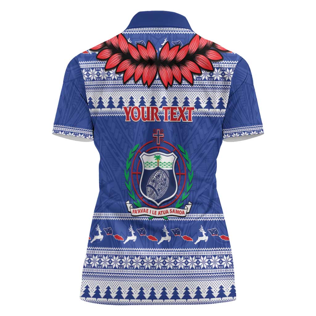 Personalised Toa Samoa Rugby Christmas Women Polo Shirt Ula Fala Samoan Pattern Blue - Polynesian Pride