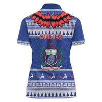 Personalised Toa Samoa Rugby Christmas Women Polo Shirt Ula Fala Samoan Pattern Blue - Polynesian Pride